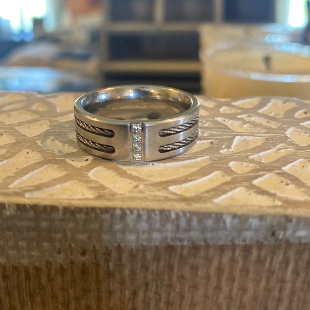 8mm Stainless Steel 4 Stone Wedding Band Ring